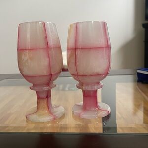 Pink and White Onyx  Decorative Goblets set of 2 with storage box.